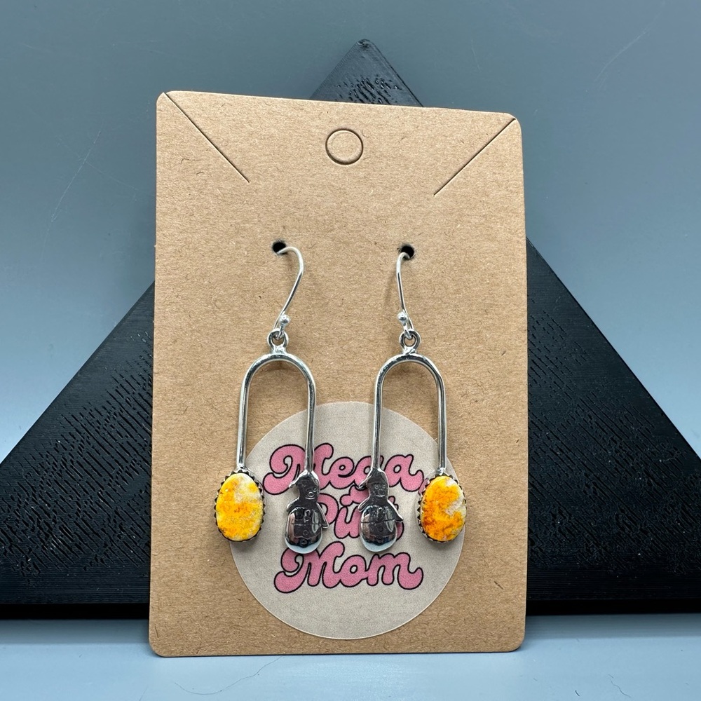 🎄 Sterling Silver 925 Bumblebee Jasper Snowman ⛄️ Dangle Earrings Handmade